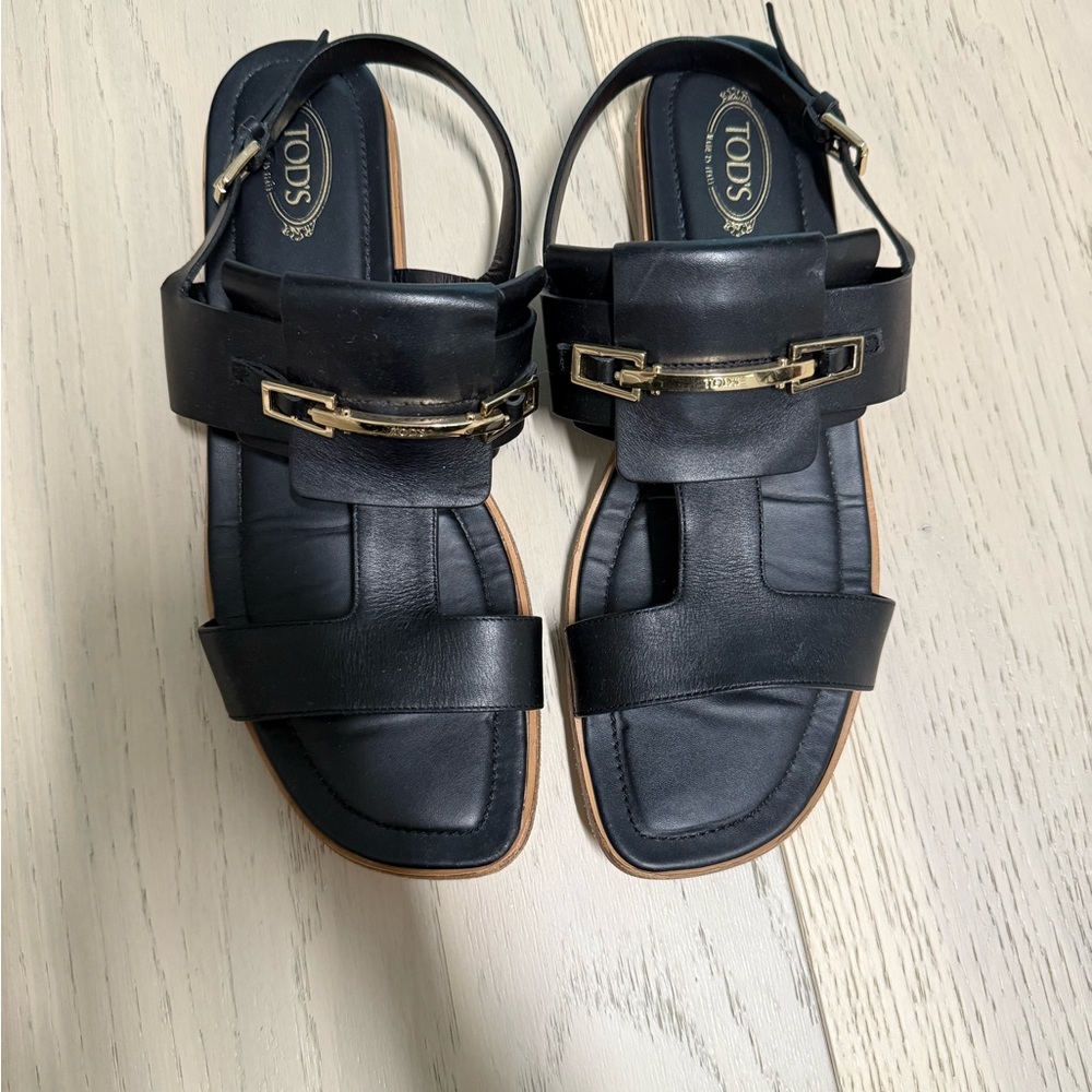 Tod's Black Leather Sandals - Size 39